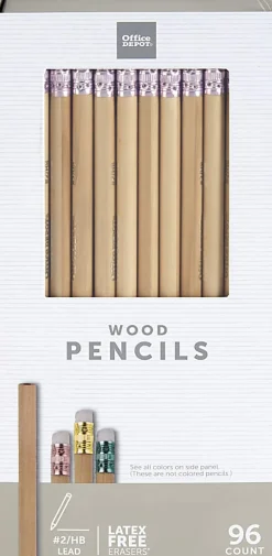 Office DepotĀ® Brand Natural Wood Pencils, #2 Lead, Medium Soft, Pack of 96
