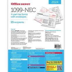 Office Depot® Brand 1099-NEC Laser Tax Forms, 4-Part, 3-Up, 8-1/2" x 11", Pack Of 15 Form Sets, NEC6101024