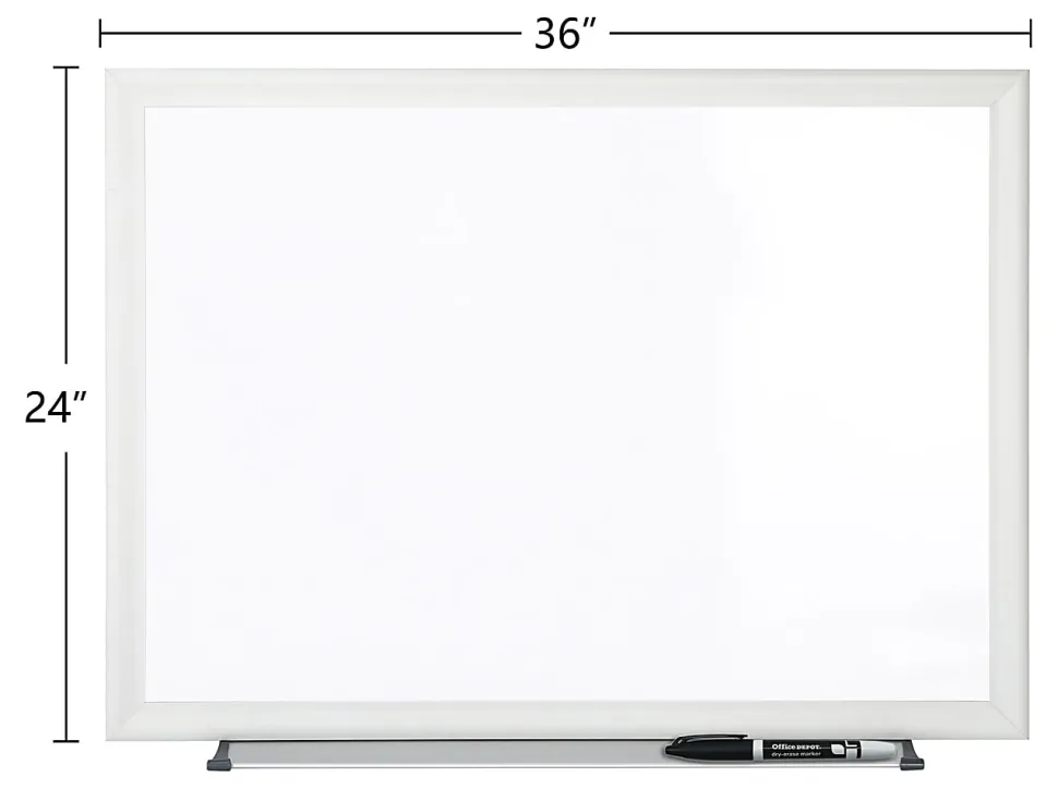 Office Depot® Brand Non-Magnetic Melamine Dry-Erase Whiteboard With Marker, 24" x 36", Aluminum Frame With Silver Finish