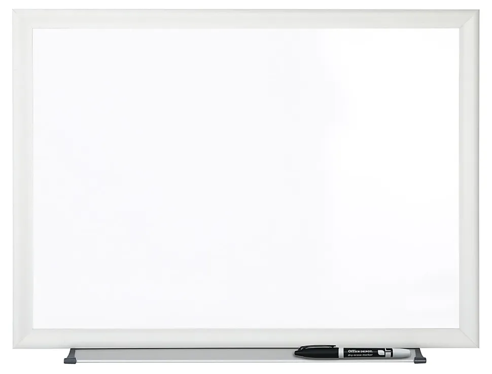 Office Depot® Brand Non-Magnetic Melamine Dry-Erase Whiteboard With Marker, 24" x 36", Aluminum Frame With Silver Finish