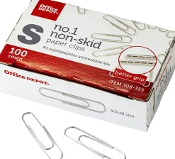 Office Depot® Brand Non-Skid Paper Clips, No. 1, Small, Silver, Pack Of 5 Boxes, 100 Per Box, 500 Total