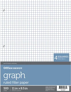 Office Depot® Brand Notebook Filler Paper, 8-1/2" x 11", Quadrille Ruled, White, Pack Of 500 Sheets