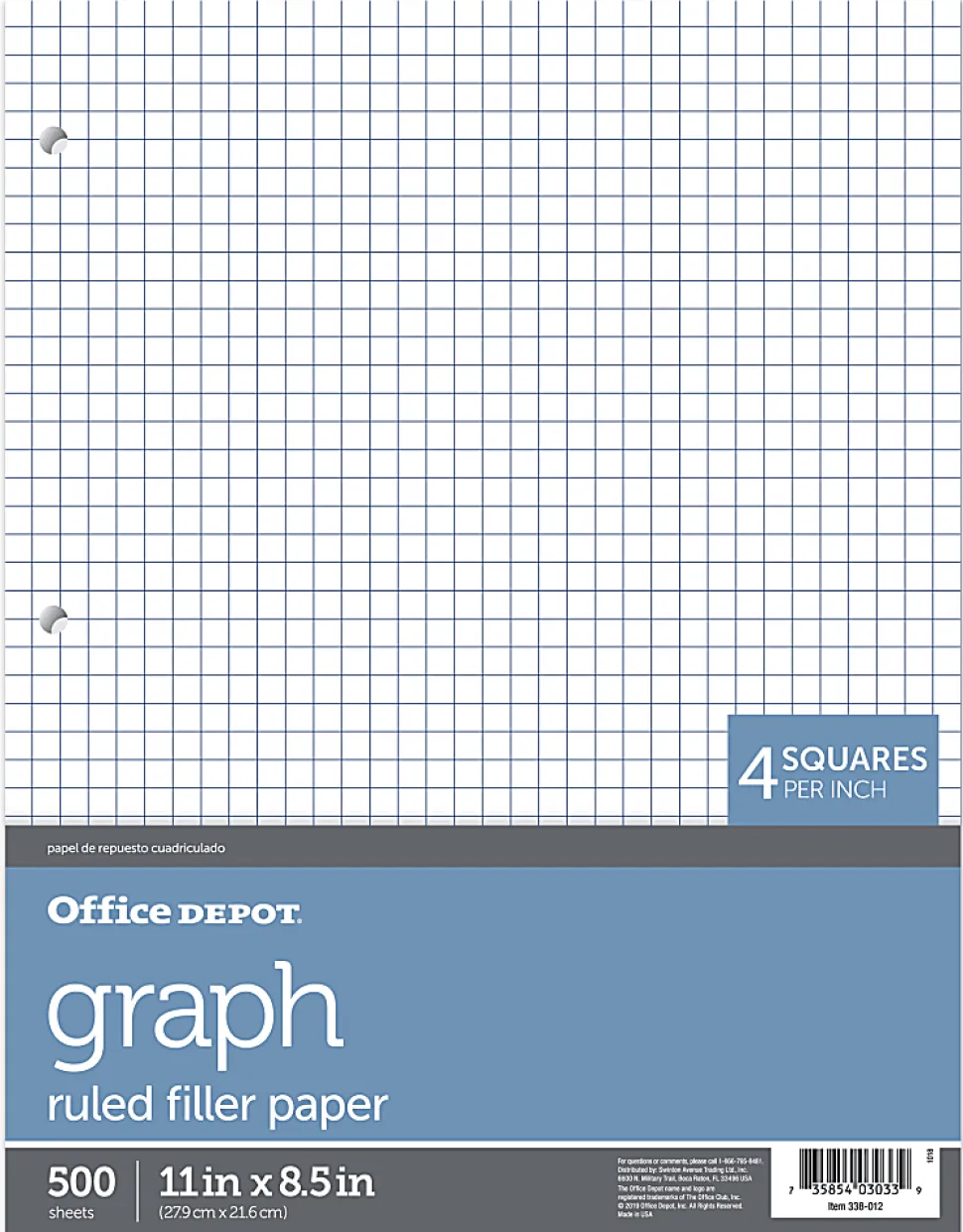 Office Depot® Brand Notebook Filler Paper, 8-1/2" x 11", Quadrille Ruled, White, Pack Of 500 Sheets