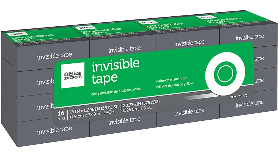 Office Depot® Brand Office Depot Invisible Tape, 3/4" x 1296", Clear, Pack of 16 rolls