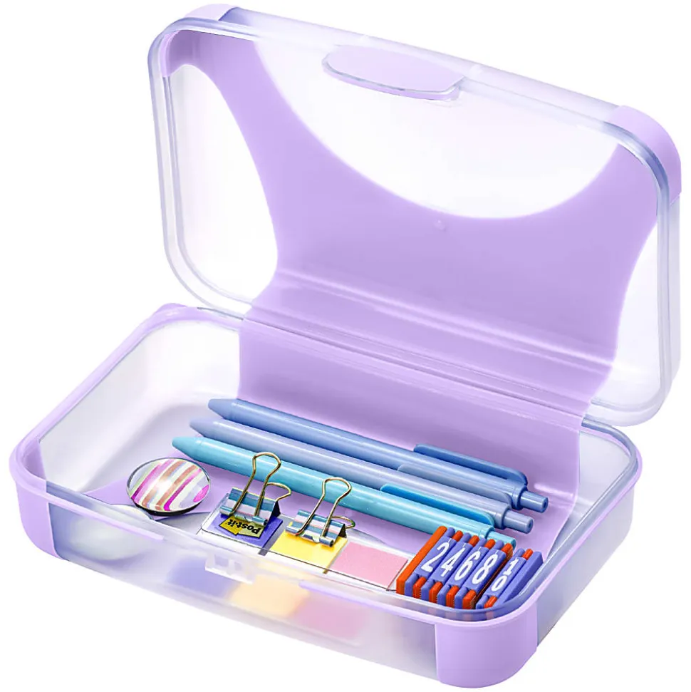 Office Depot® Brand Overmolded Pencil Box, 2-5/8"H x 5-1/2"W x 8-1/4"D, Lilac/Clear