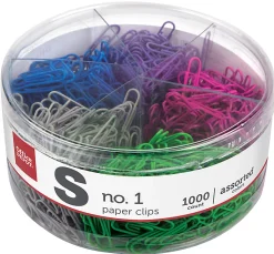Office Depot® Brand Paper Clips, Tub Of 1000, No. 1, Assorted Colors