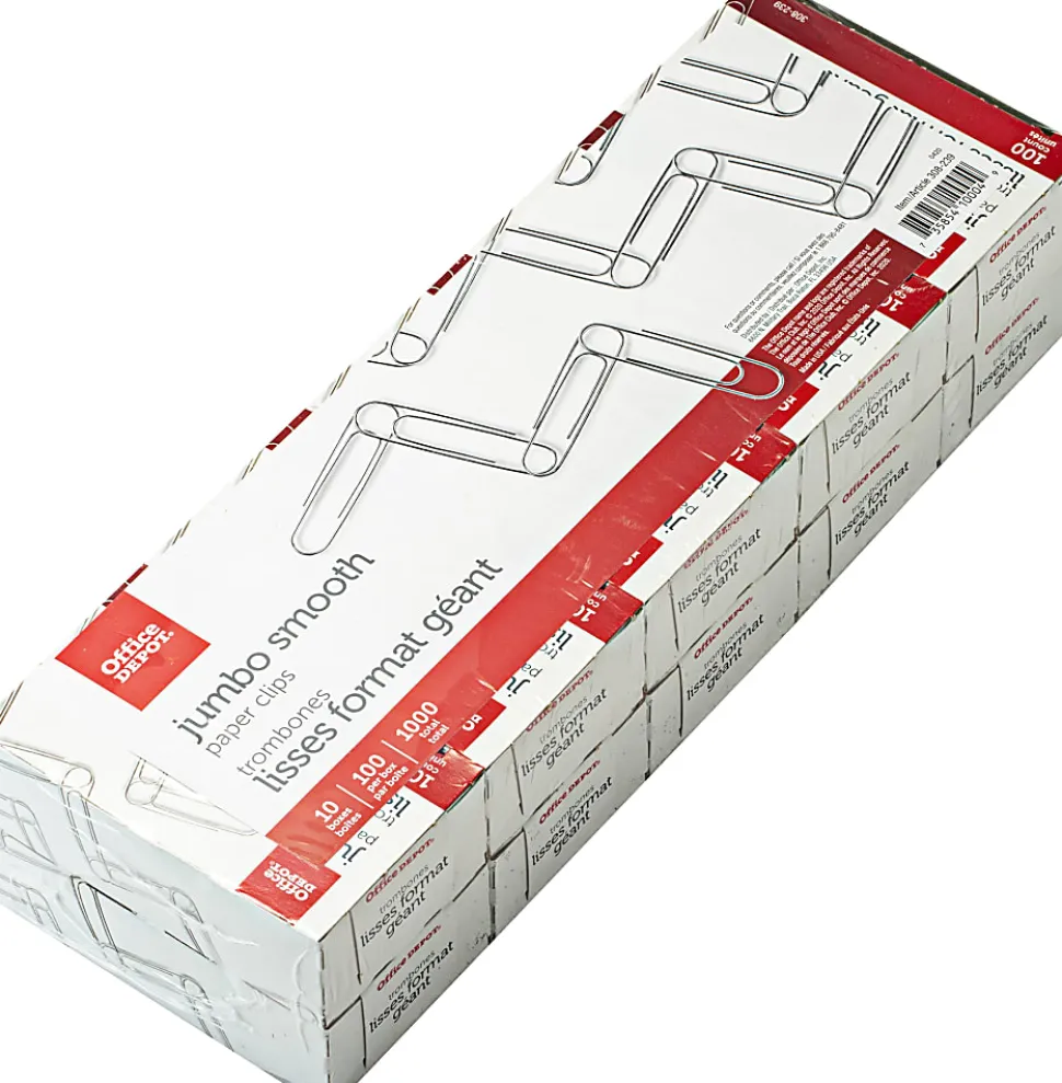 Office Depot® Brand Paper Clips, Jumbo, Silver, Pack Of 10 Boxes, 100 Clips Per Box, 1,000 Total