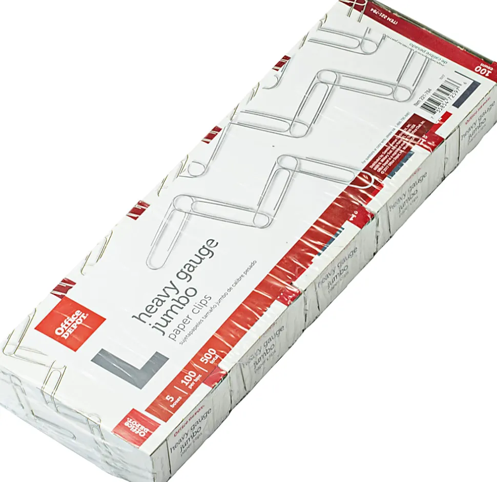 Office Depot® Brand Paper Clips, 500 Total, Jumbo, Silver, 100 Per Box, Pack Of 5 Boxes