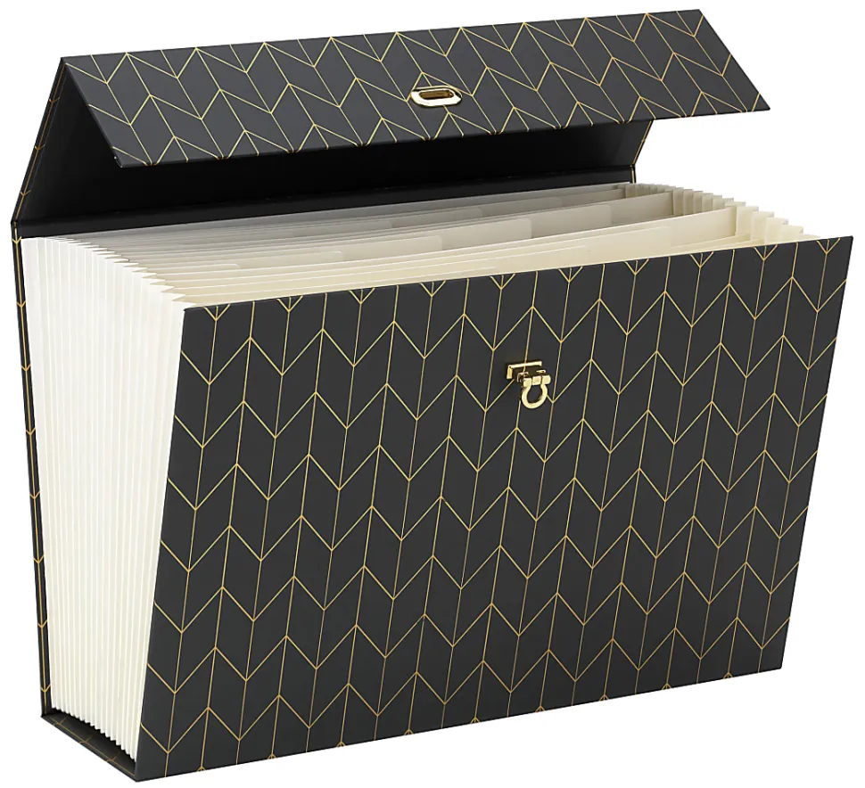 Office Depot® Brand Paper Expanding Case File, 19 Pockets, Legal Paper Size, Gray/Gold Chevron