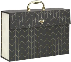 Office Depot® Brand Paper Expanding Case File, 19 Pockets, Legal Paper Size, Gray/Gold Chevron