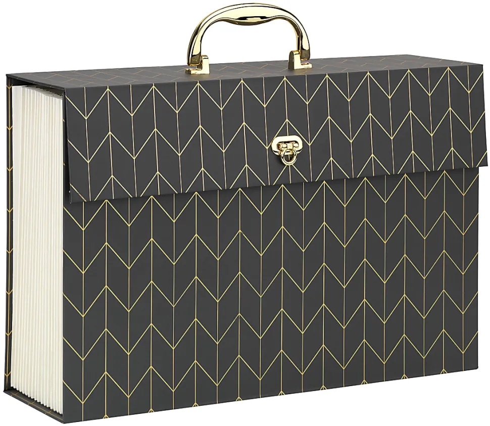 Office Depot® Brand Paper Expanding Case File, 19 Pockets, Legal Paper Size, Gray/Gold Chevron