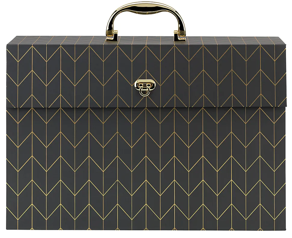 Office Depot® Brand Paper Expanding Case File, 19 Pockets, Legal Paper Size, Gray/Gold Chevron