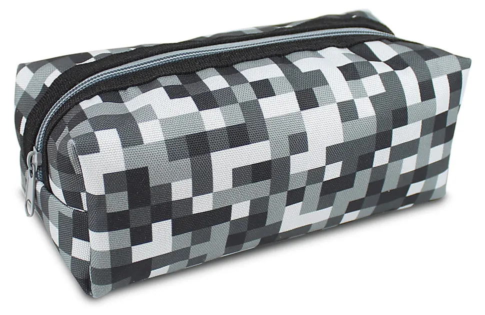 Office Depot® Brand Pencil Pouch, 3-1/5" x 8-1/4", Black/White Pixels