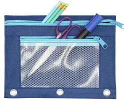 Office DepotĀ® Brand Pencil Pouch With Mesh Window, 7" x 9-3/4", Navy/Light Blue