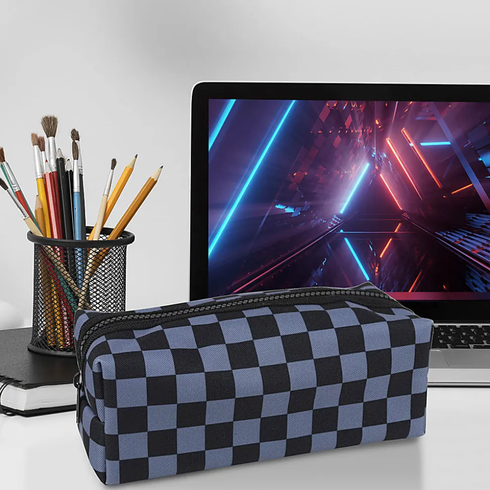 Office Depot® Brand Pencil Pouch, 3-1/4" x 8-1/4", Checkerboard, Total Quantity 1