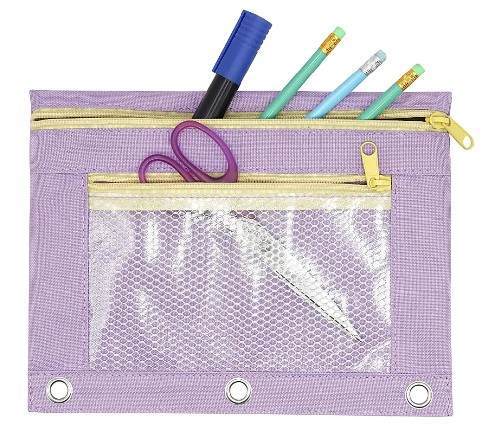 Office Depot® Brand Pencil Pouch With Mesh Window, 7" x 9-3/4", Lavender/Yellow