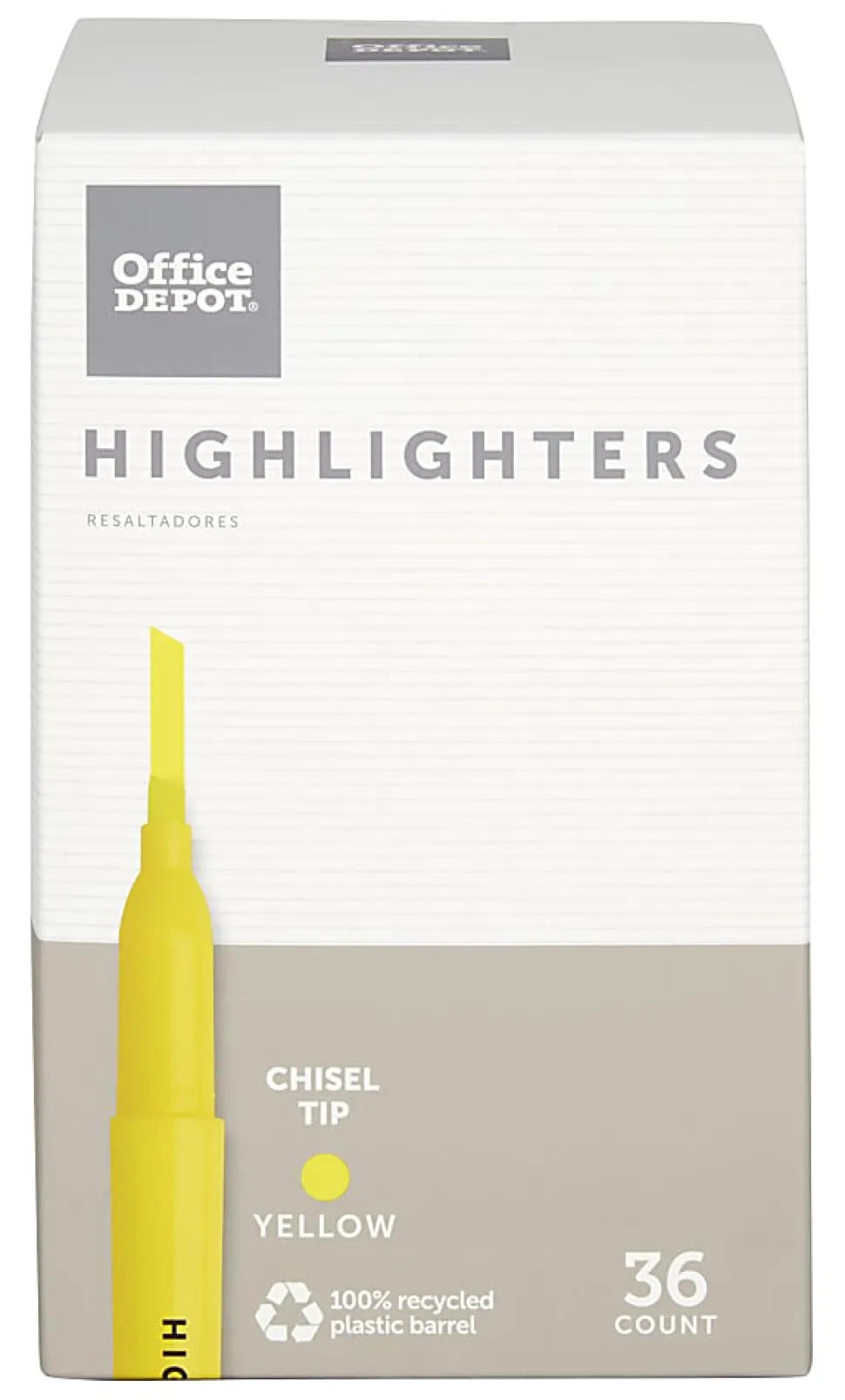 Office Depot® Brand Pen-Style Highlighters, Chisel Tip, 100% Recycled Plastic Barrel, Fluorescent Yellow, Pack Of 36