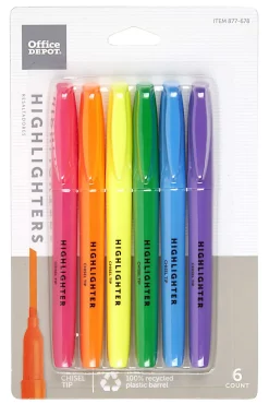 Office Depot® Brand Pen-Style Highlighters, Chisel Point, 100% Recycled Plastic Barrel, Assorted Colors, Pack Of 6 Highlighters