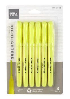 Office Depot® Brand Pen-Style Highlighters, Chisel Point, 100% Recycled Plastic Barrel, Fluorescent Yellow, Pack Of 6
