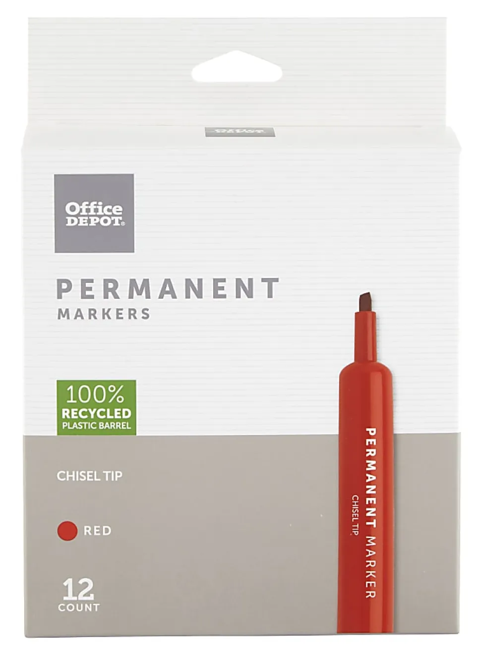 Office Depot® Brand Permanent Markers, Chisel Point, 100% Recycled Plastic Barrel, Red Ink, Pack Of 12