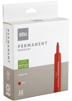 Office Depot® Brand Permanent Markers, Chisel Point, 100% Recycled Plastic Barrel, Red Ink, Pack Of 12