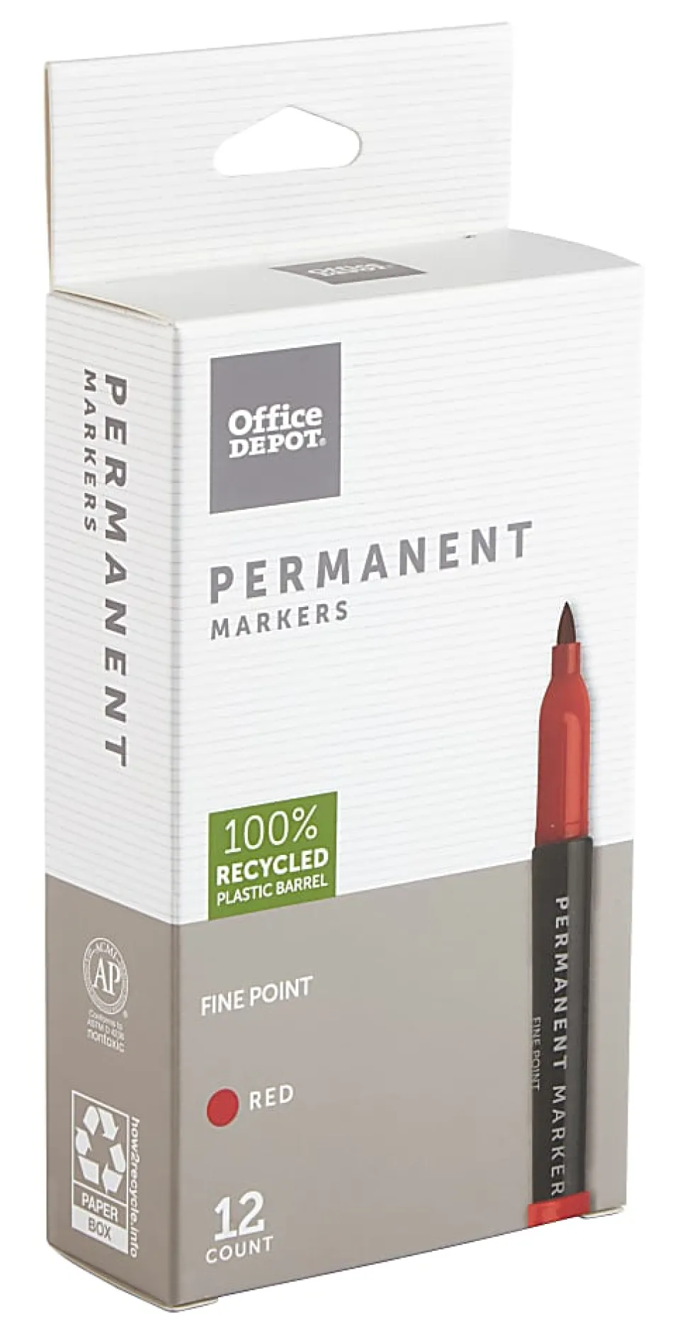 Office Depot® Brand Permanent Markers, Fine Point, 100% Recycled Plastic Barrel, Red Ink, Pack Of 12