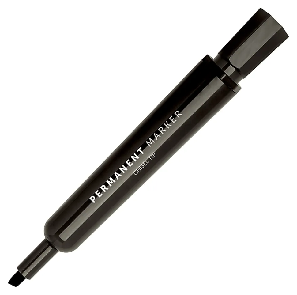 Office Depot® Brand Permanent Markers, Chisel Point, 100% Recycled Plastic Barrel, Black Ink, Pack Of 12