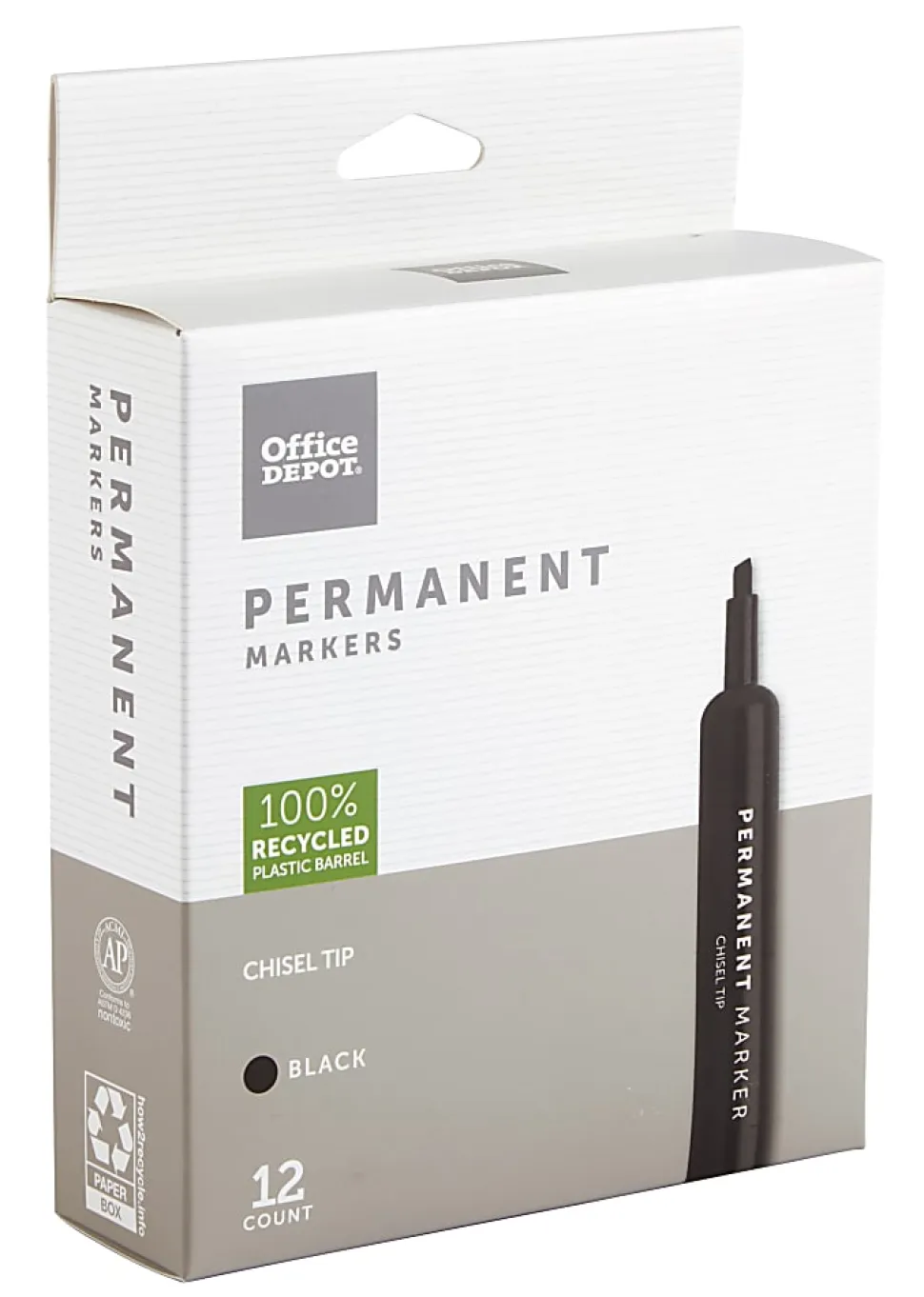 Office Depot® Brand Permanent Markers, Chisel Point, 100% Recycled Plastic Barrel, Black Ink, Pack Of 12