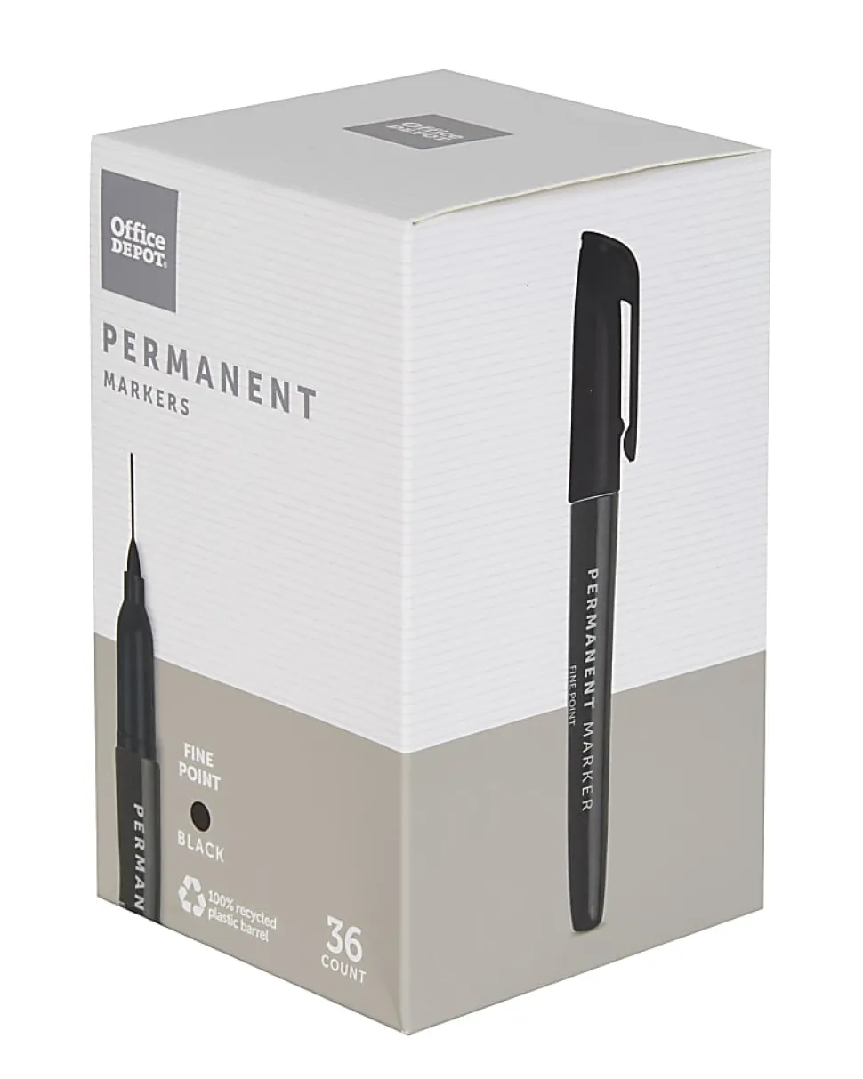 Office Depot® Brand Permanent Markers, Fine Point, 100% Recycled Plastic Barrel, Black Ink, Pack Of 36