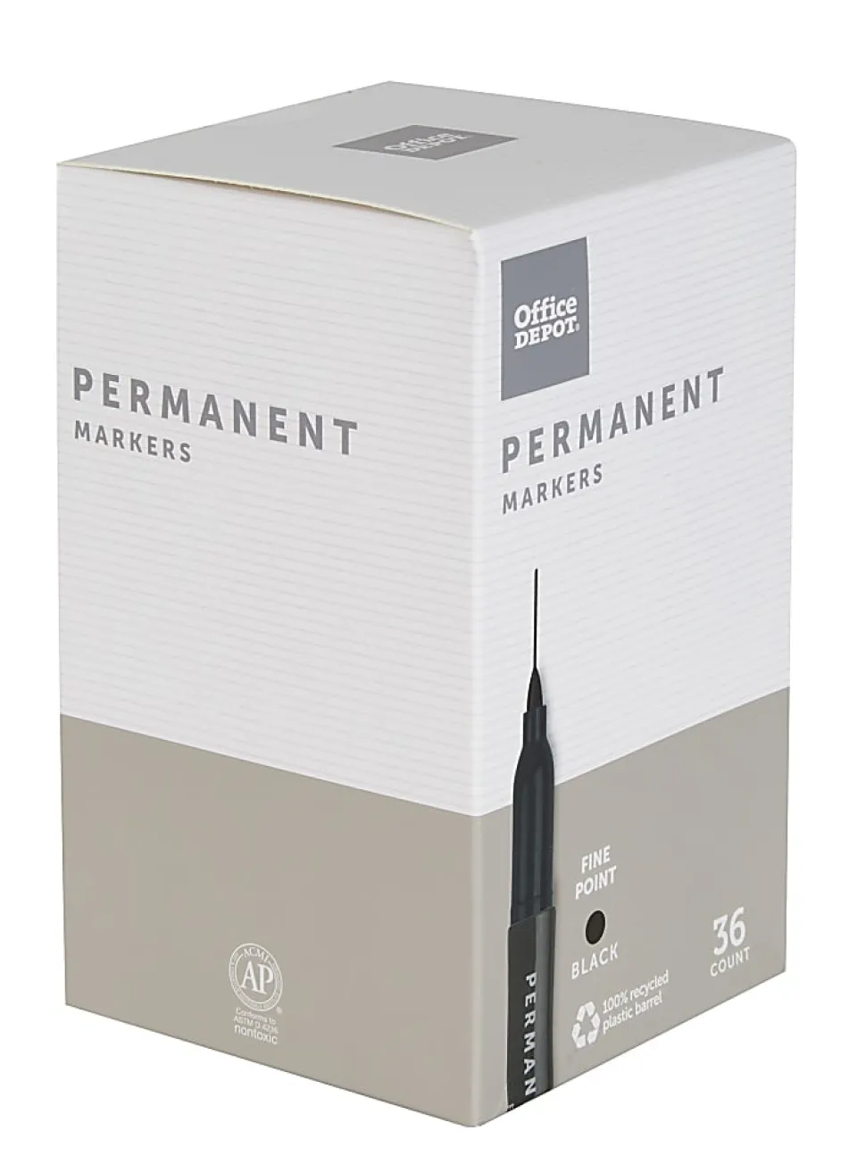 Office Depot® Brand Permanent Markers, Fine Point, 100% Recycled Plastic Barrel, Black Ink, Pack Of 36