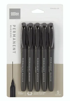 Office DepotĀ® Brand Permanent Markers, Fine Point, 100% Recycled Plastic Barrel, Black Ink, Pack Of 5