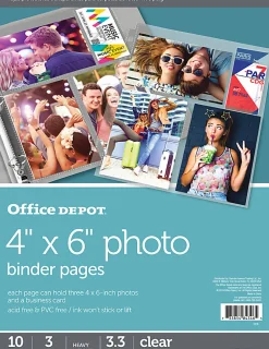 Office DepotĀ® Brand Photo Binder Pages, 4" x 6", Multi Direction, Clear, Pack Of 10