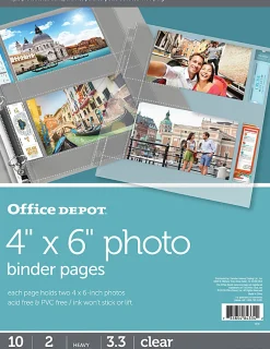 Office Depot® Brand Photo Binder Pages, 4" x 6", Clear, Pack Of 10