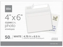 Office Depot® Brand Photo Envelopes, 4” x 6”, Clean Seal, White, Box Of 50
