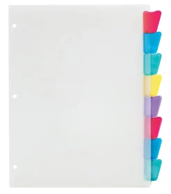 Office Depot® Brand Plastic Dividers With Insertable Rounded Tabs, Assorted Colors, 8-Tab