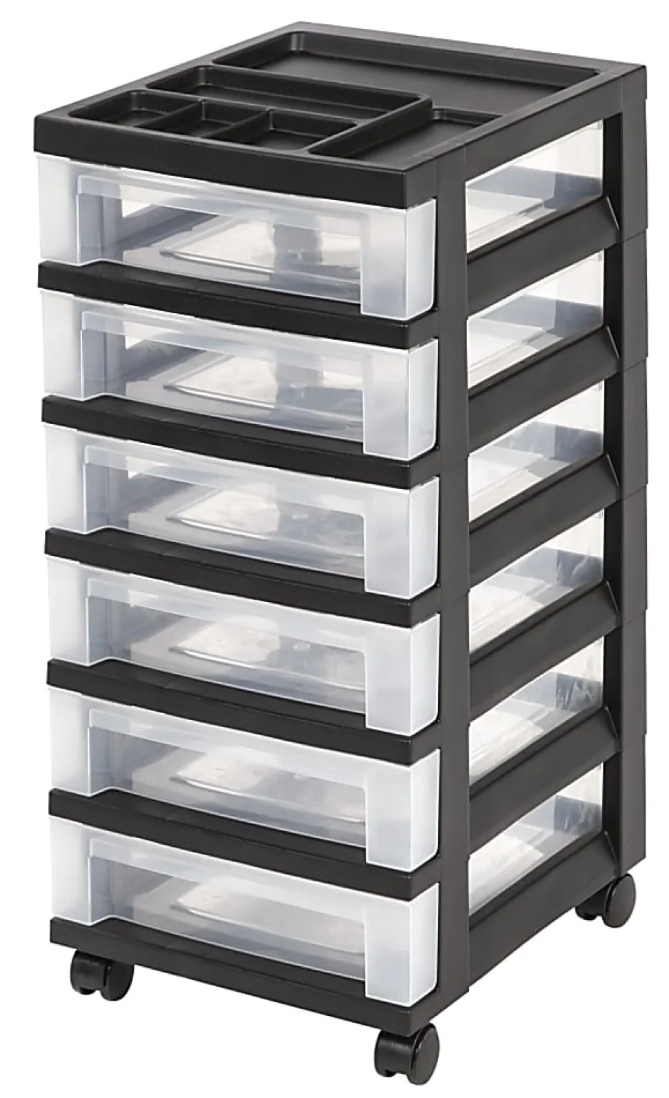 Office Depot® Brand Plastic 6-Drawer Storage Cart, 26 7/16" x 12 1/16" x 14 1/4", Black
