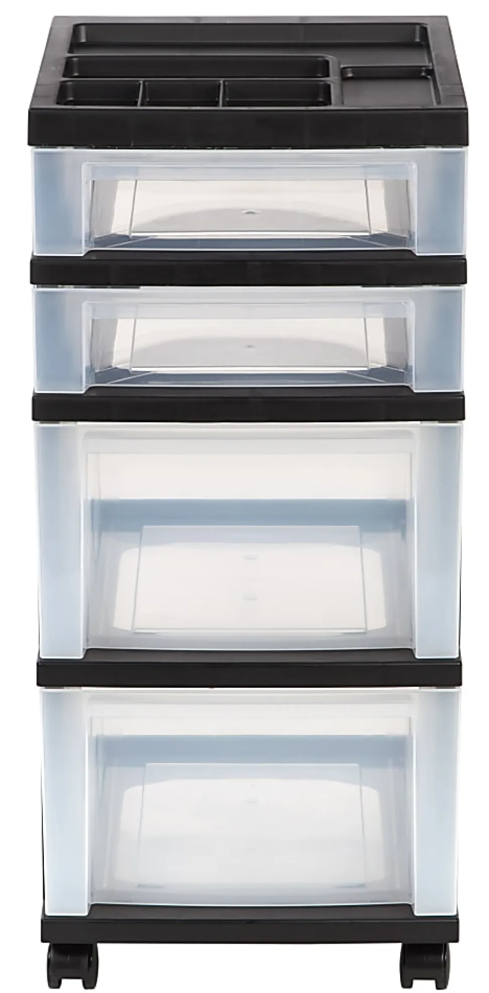 Office Depot® Brand Plastic 4-Drawer Storage Cart, 26 7/16" x 12 1/16" x 14 1/4", Black