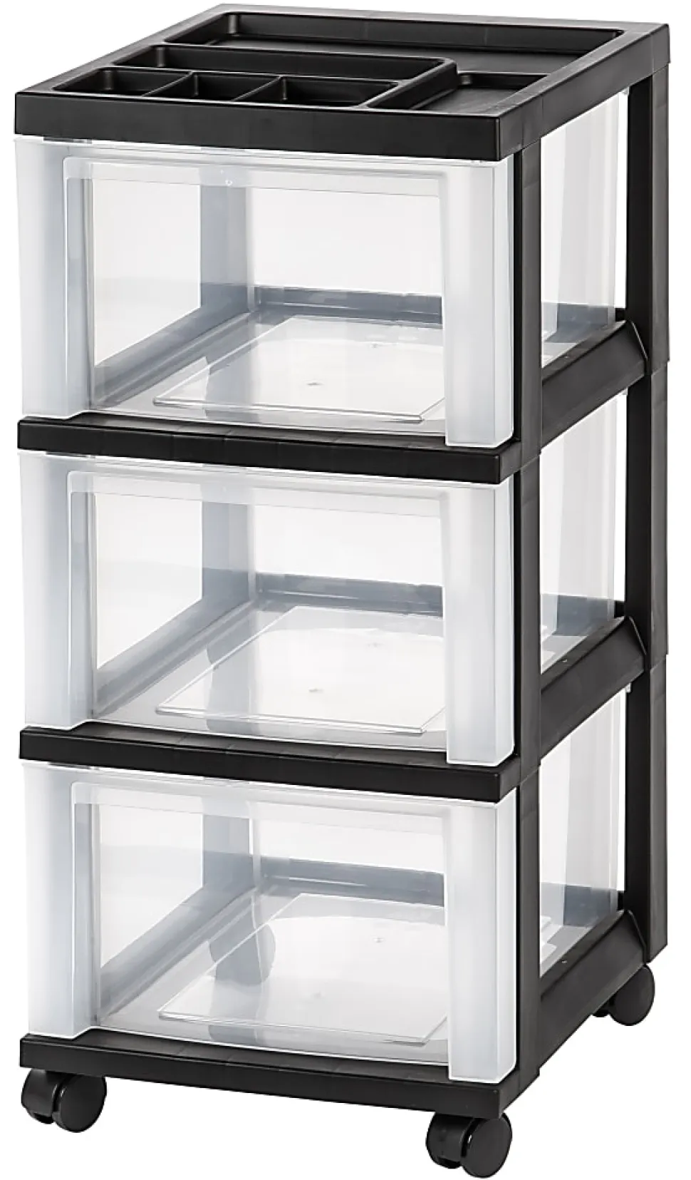 Office Depot® Brand Plastic 3-Drawer Storage Cart, 26 1/5" x 12 1/10" x 14 3/10", Black