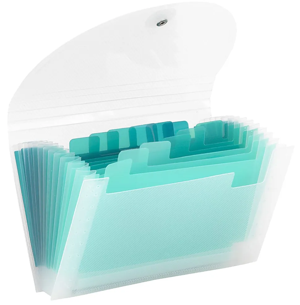 Office Depot® Brand Plastic Polypropylene Accordion Expanding File, 13 Pocket, Expansion 6", Nonstandard size, Teal, Pack of 1