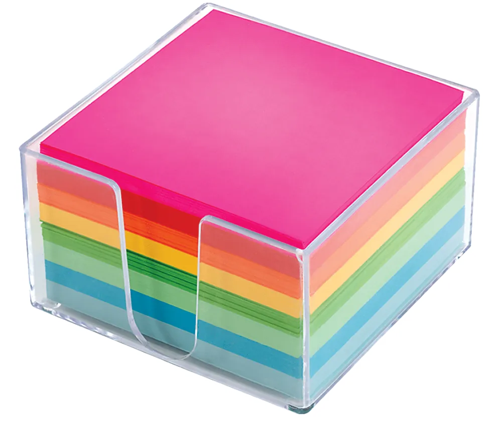Office Depot® Brand Plexi Note Cube, 3-1/4" x 3-1/4", Unruled, 500 Sheets, Assorted Neon Colors