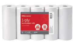 Office Depot® Brand 1-Ply Bond Paper Rolls, 3" x 128', White, Pack Of 10