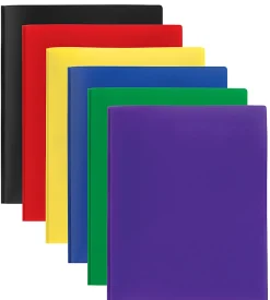 Office DepotĀ® Brand 2-Pocket School-Grade Poly Folders With Prongs, 8-1/2" x 11", Assorted Colors, Pack Of 24
