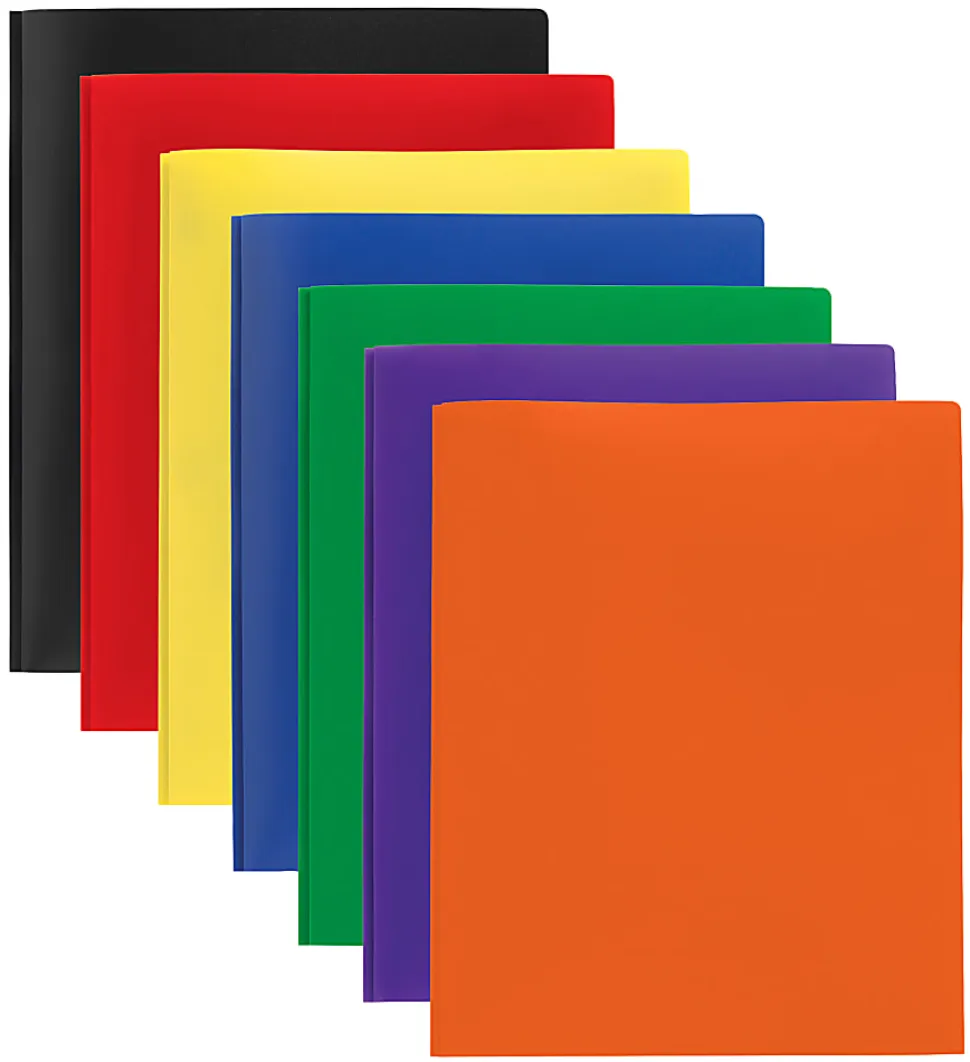 Office Depot® Brand 2-Pocket School-Grade Poly Folders With Prongs, 8-1/2" x 11", Assorted Colors, Pack Of 48
