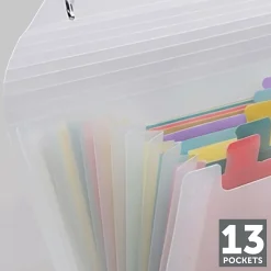Office Depot® Brand 13-Pocket Stand-Up Expanding File, Check Size, Clear/Assorted Color Peek
