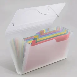 Office Depot® Brand 13-Pocket Stand-Up Expanding File, Check Size, Clear/Assorted Color Peek