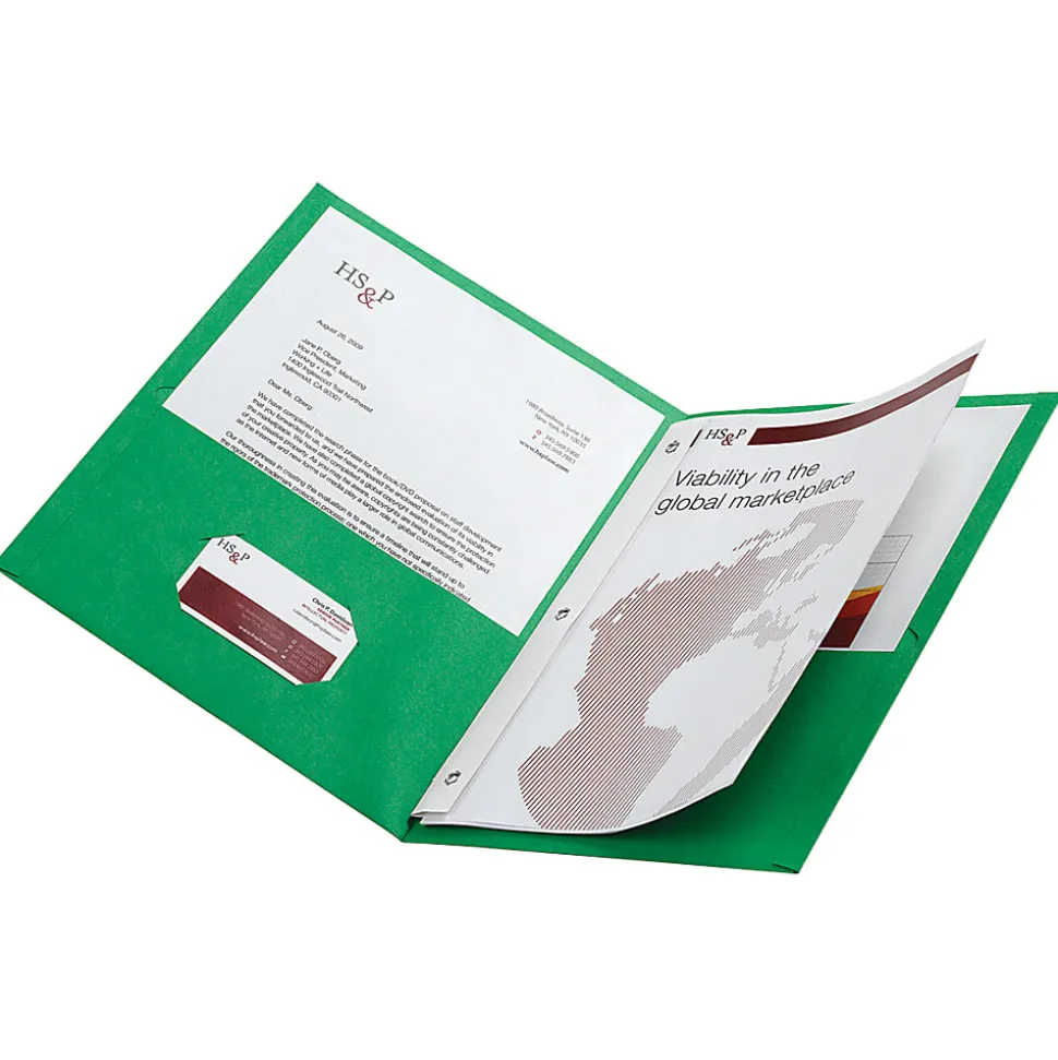 Office Depot® Brand 2-Pocket Textured Paper Folders With Prongs, Light Green, Pack Of 10