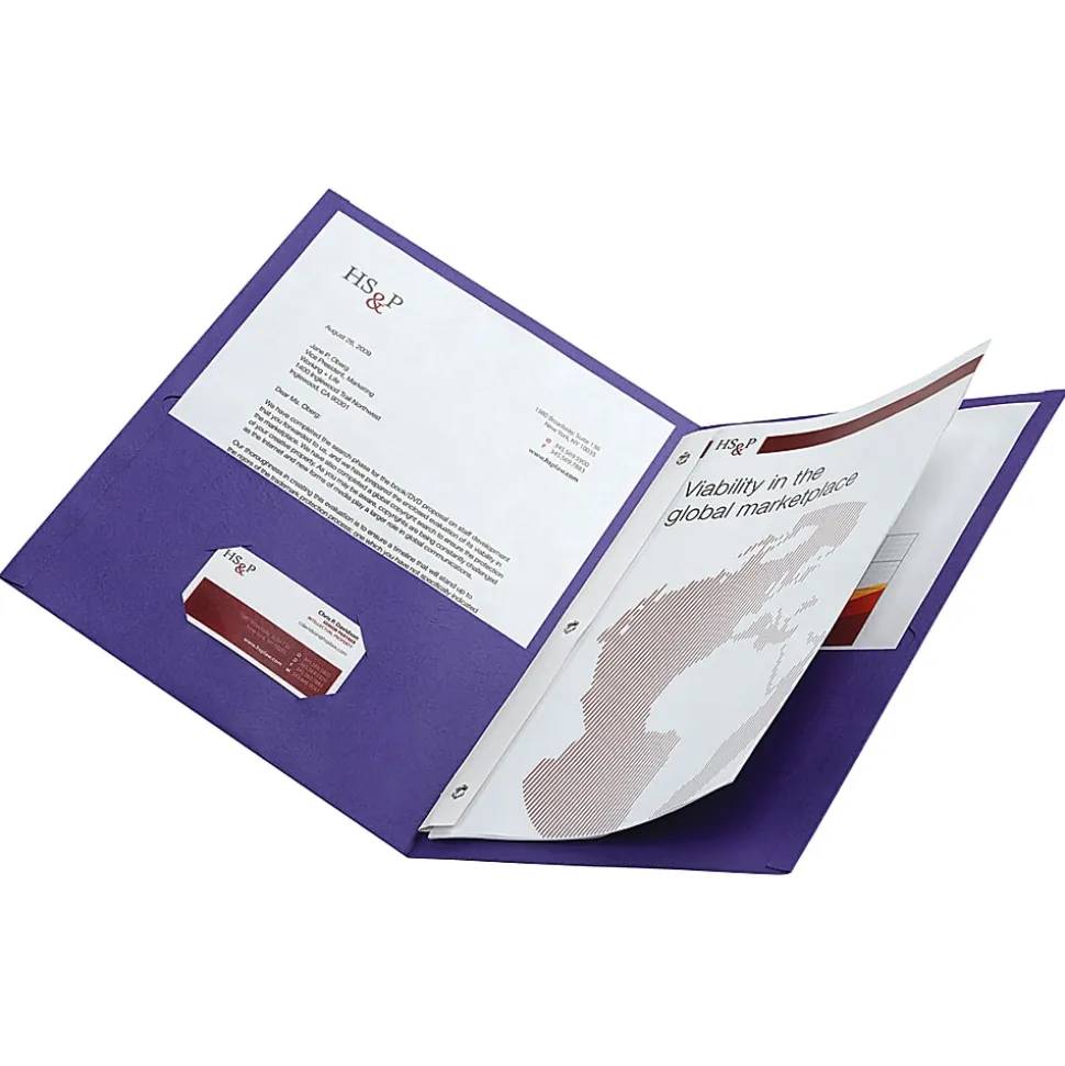 Office Depot® Brand 2-Pocket Textured Paper Folders With Prongs, Violet, Pack Of 10