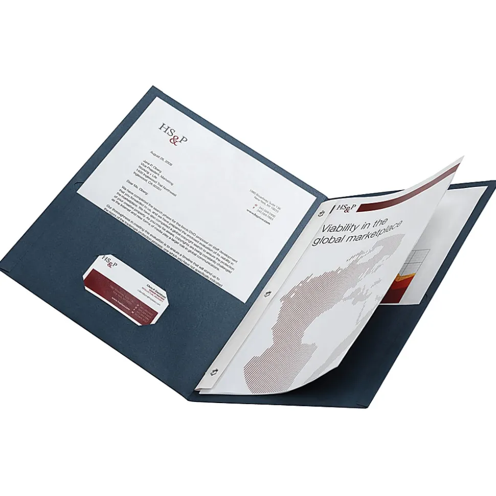 Office Depot® Brand 2-Pocket Textured Paper Folders With Prongs, Dark Blue, Pack Of 25