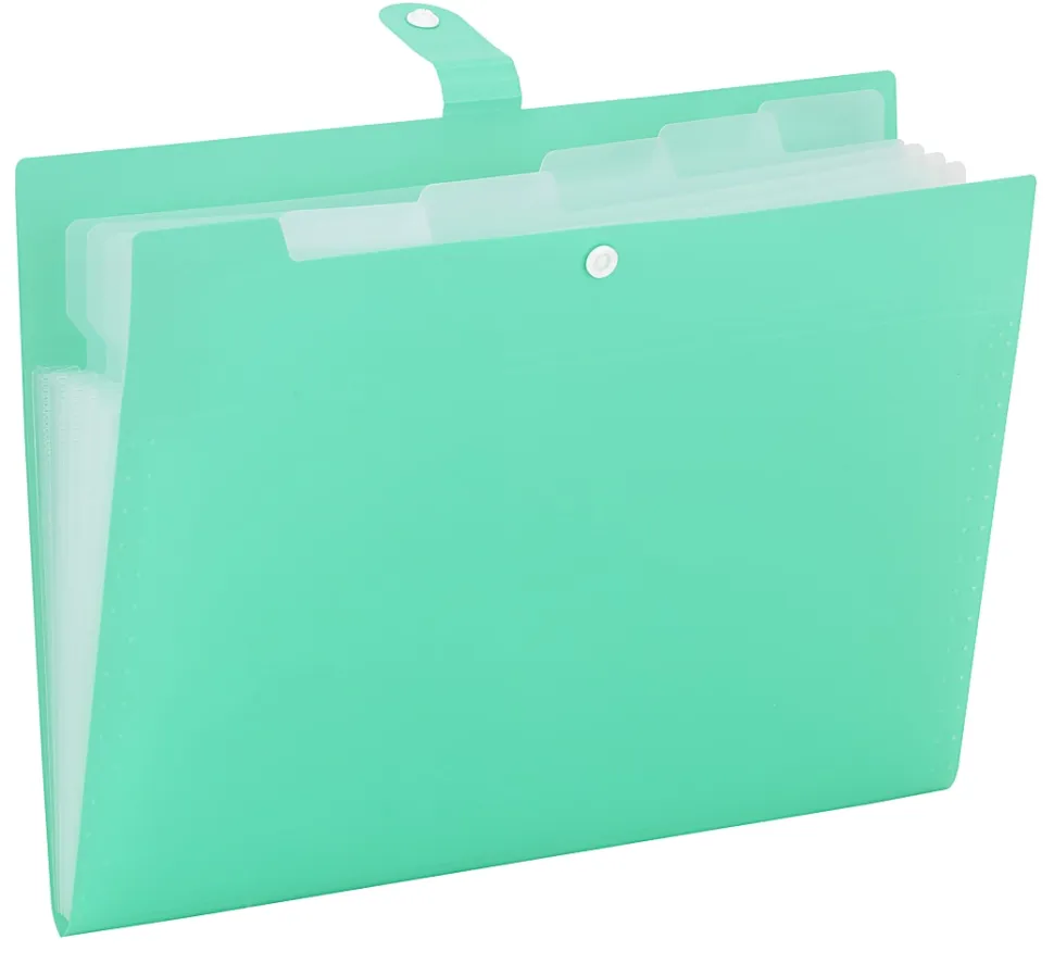 Office Depot® Brand Polypropylene File Folder, 5 Pocket, Expansion 3", 8 1/2" x 11", Letter, Aqua, Pack of 1