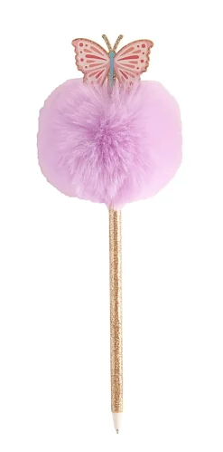 Office Depot® Brand Pom Pom Ballpoint Pen, Medium Point, 0.7 mm, Gold Barrel, Black Ink, Butterfly